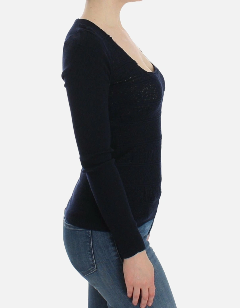 Knitted Wool Blend Longsleeve Sweater Women - Blue