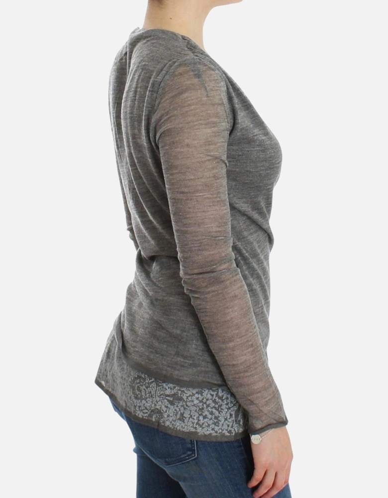 VNeck Knit Wrap Top Long Sleeve Women - Gray Sweaters