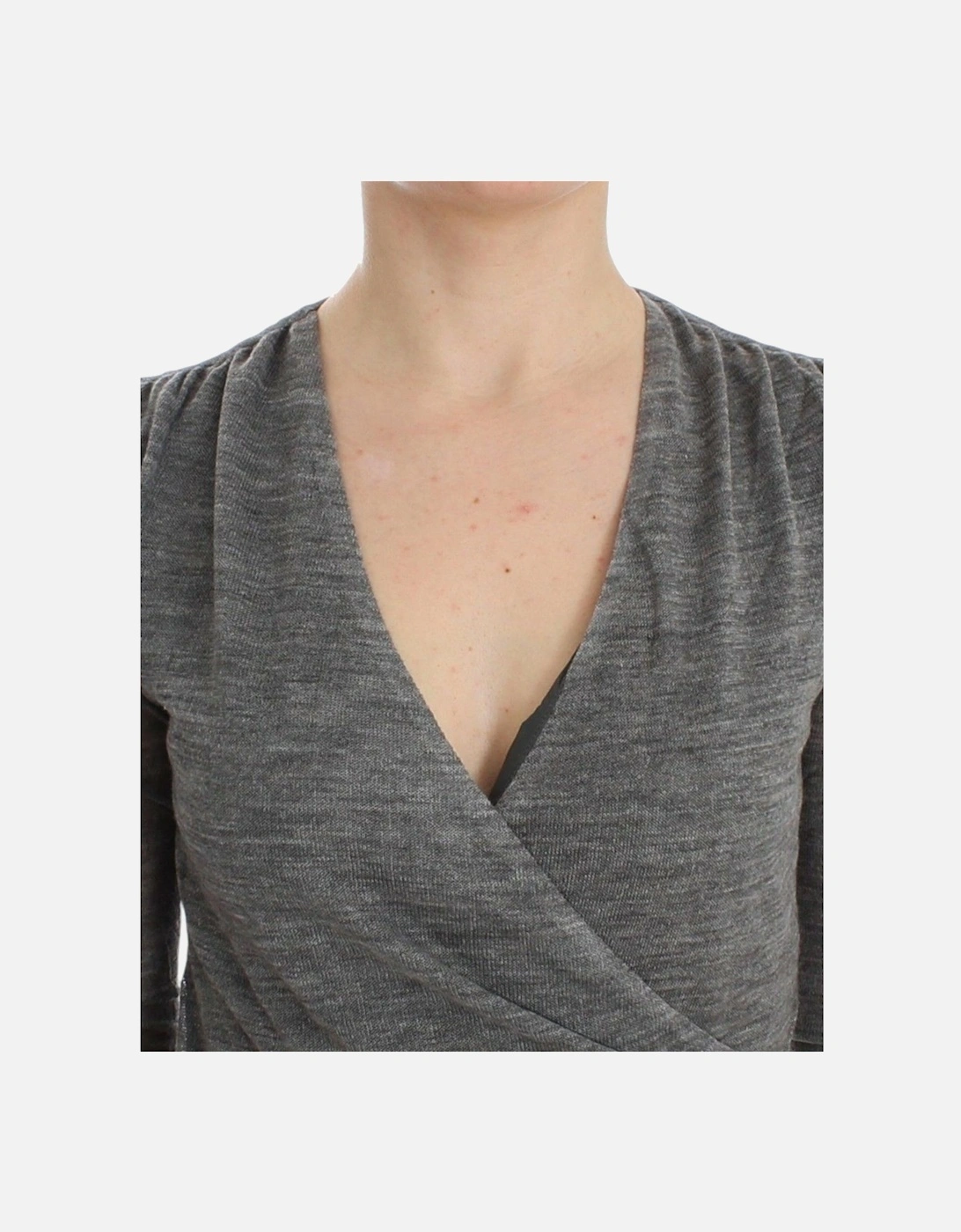 VNeck Knit Wrap Top Long Sleeve Women - Gray Sweaters