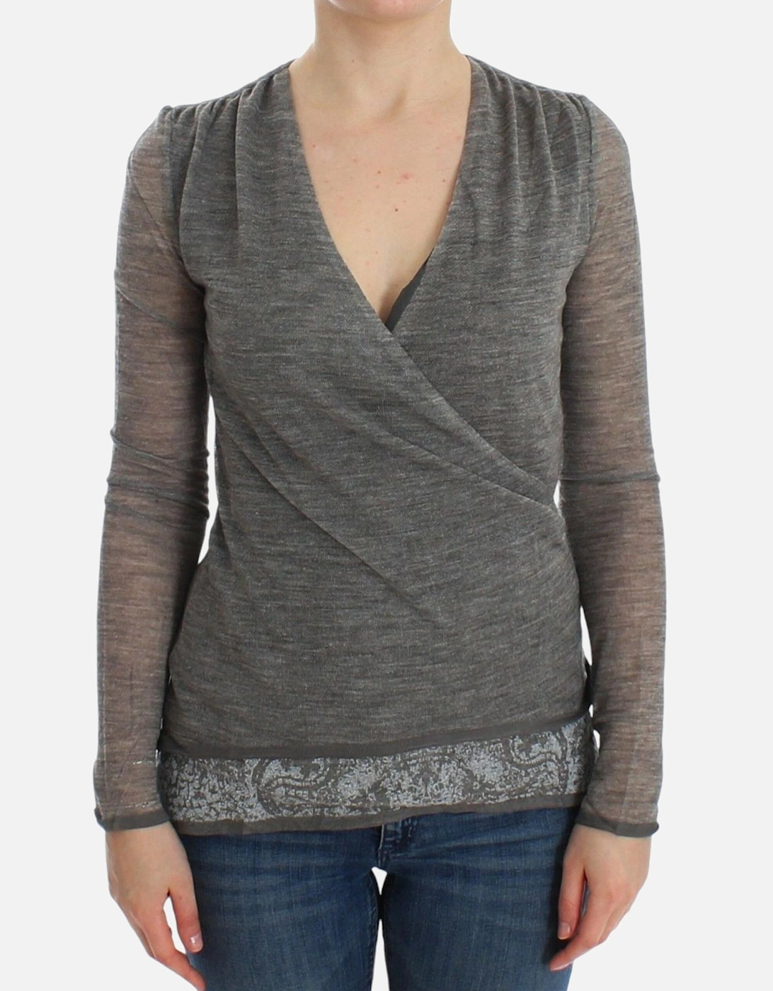 VNeck Knit Wrap Top Long Sleeve Women - Gray Sweaters, 7 of 6