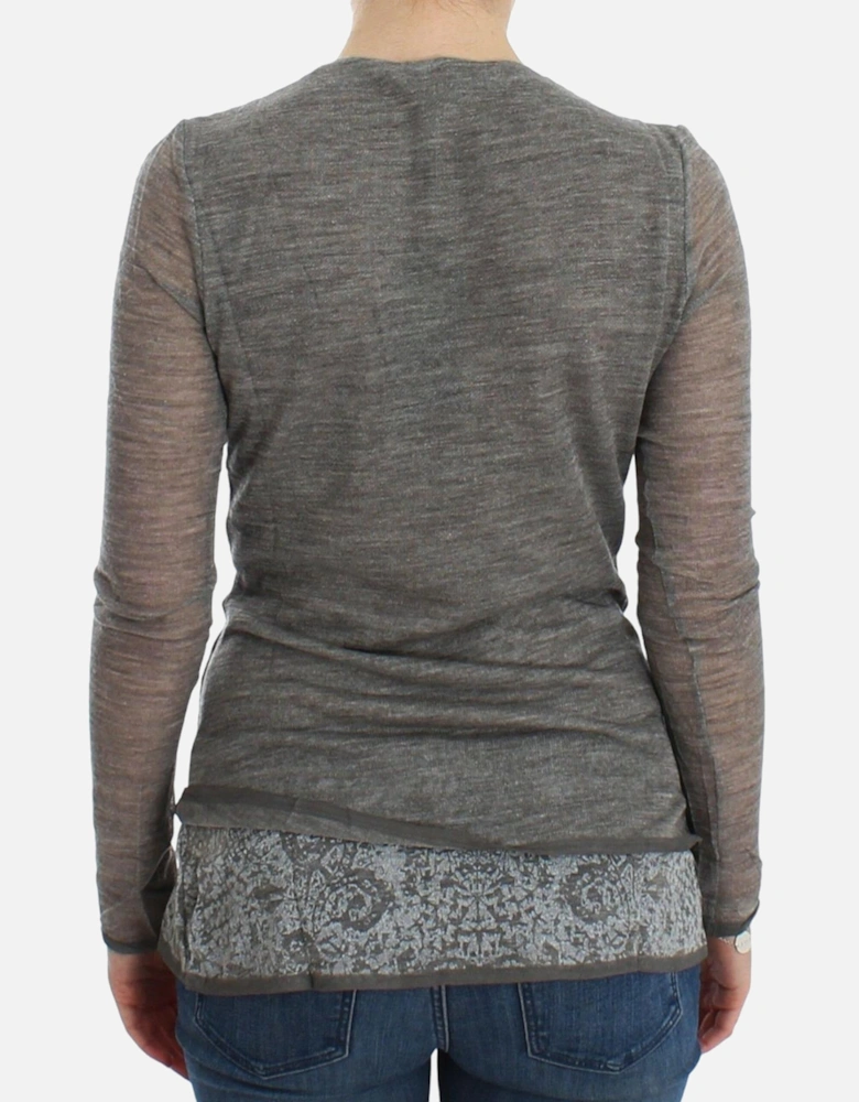 VNeck Knit Wrap Top Long Sleeve Women - Gray Sweaters