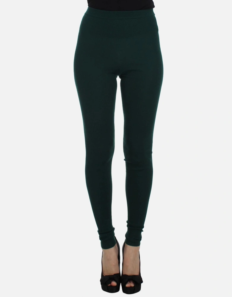 Ribbed Knit Leggings Style Slim Fit Women - Green Jeans
