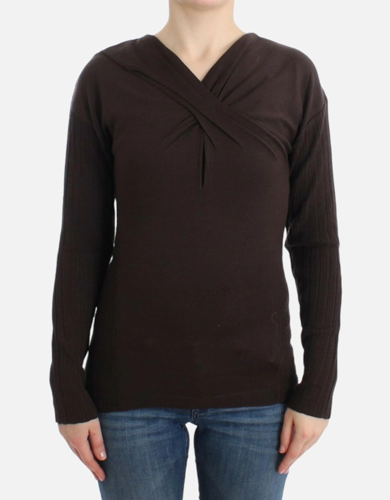 Cashmere Pullover Sweater VNeck Women - Brown