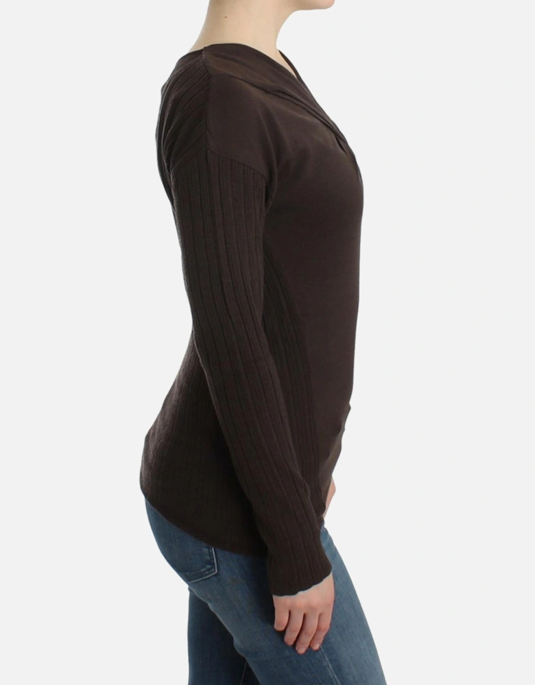 Cashmere Pullover Sweater VNeck Women - Brown