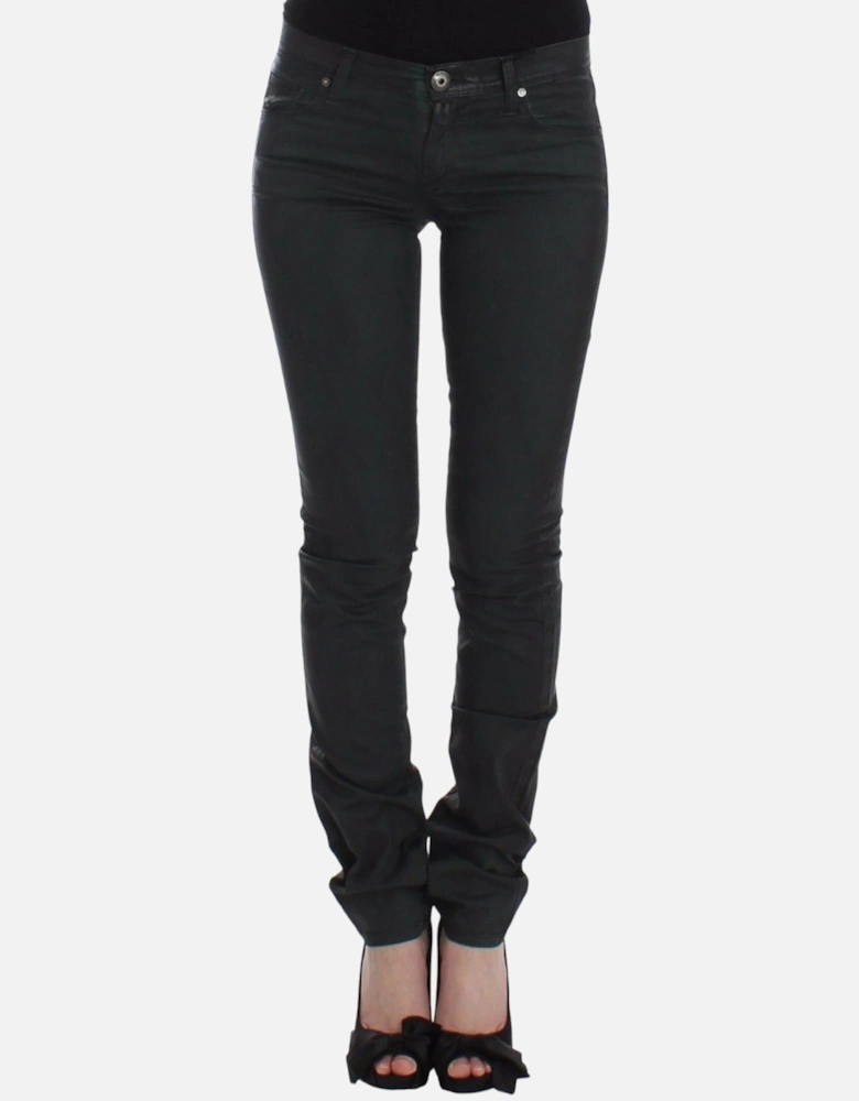 Slim Straight Leg Jeans with Logo Details Women - Green Jeans
