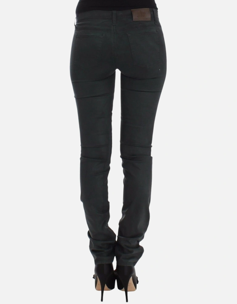 Slim Straight Leg Jeans with Logo Details Women - Green Jeans