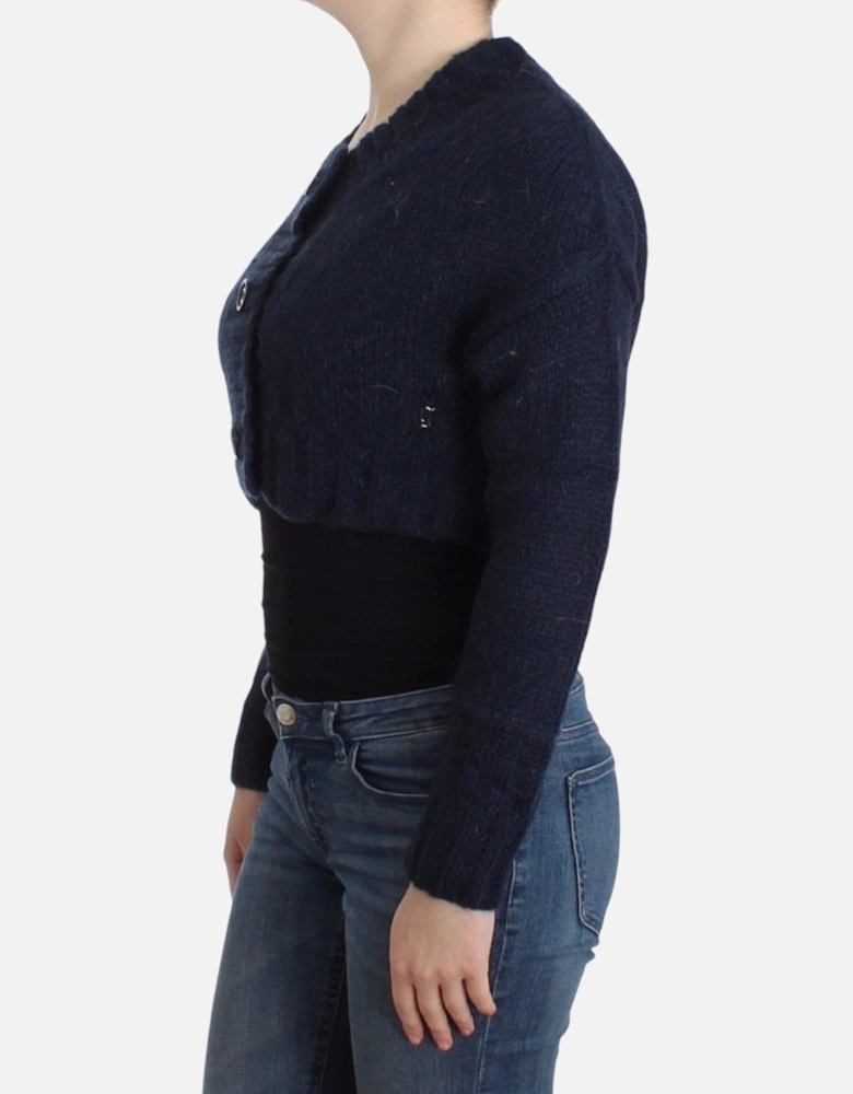 Cropped Cardigan Long Sleeves Round Neck Women - Blue Sweaters