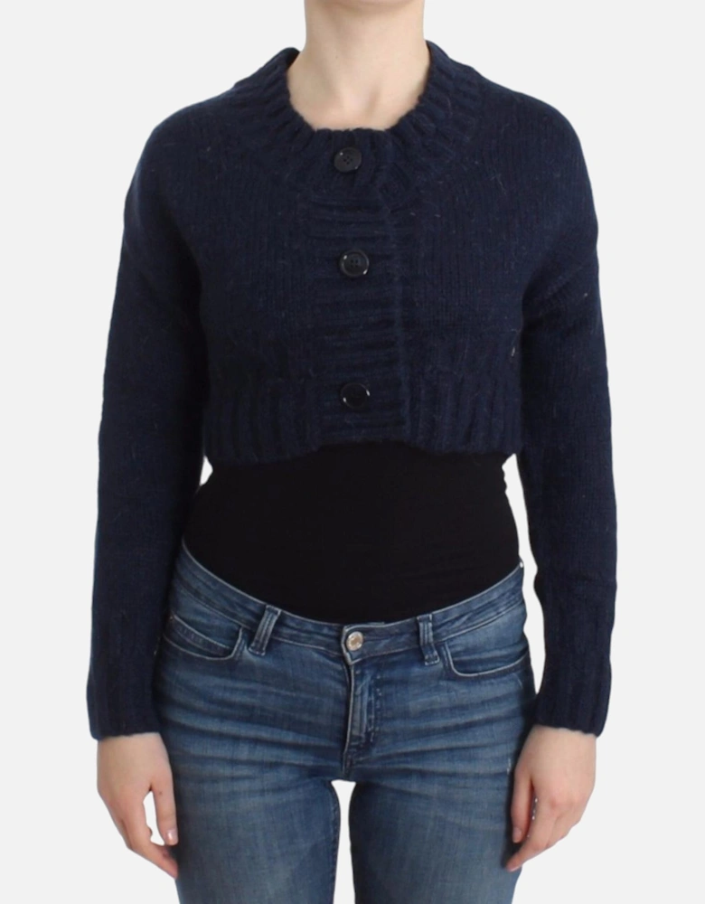 Cropped Cardigan Long Sleeves Round Neck Women - Blue Sweaters
