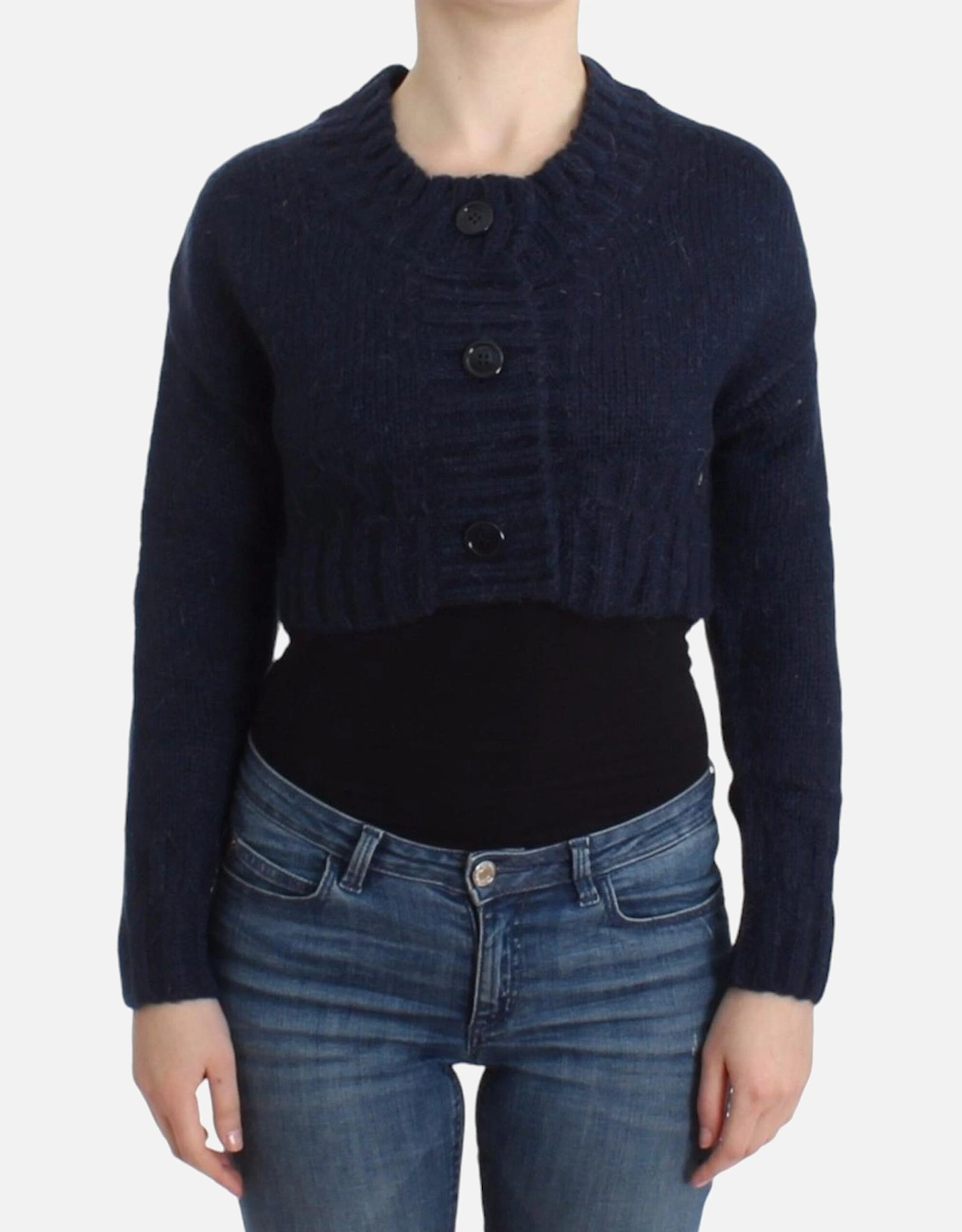 Cropped Cardigan Long Sleeves Round Neck Women - Blue Sweaters, 7 of 6