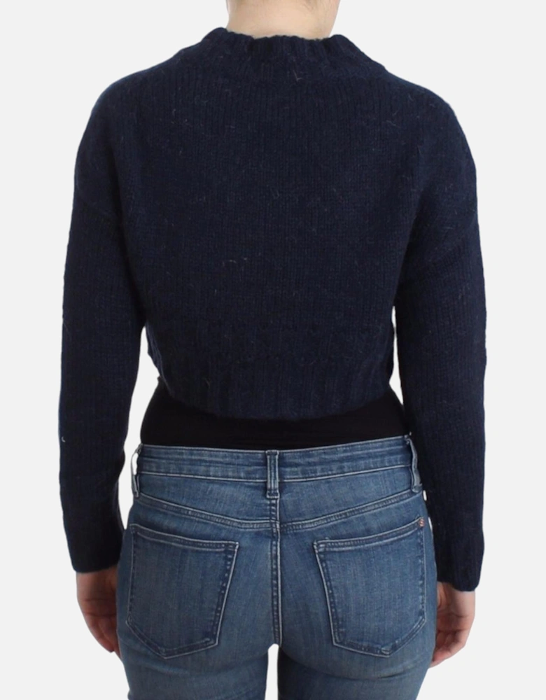 Cropped Cardigan Long Sleeves Round Neck Women - Blue Sweaters
