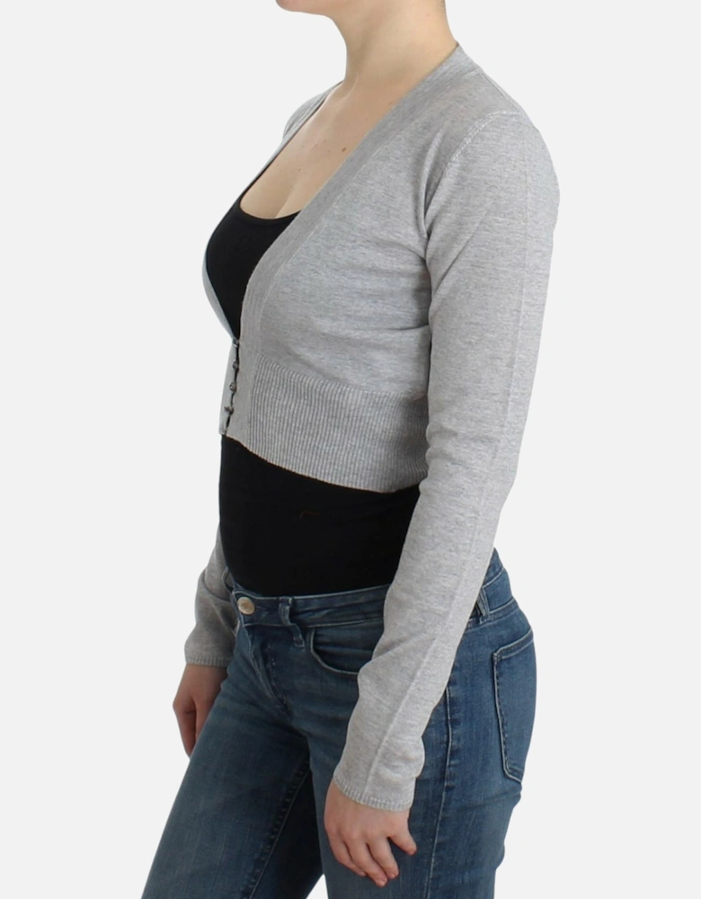 Cropped VNeck Cardigan Women - Gray Sweaters