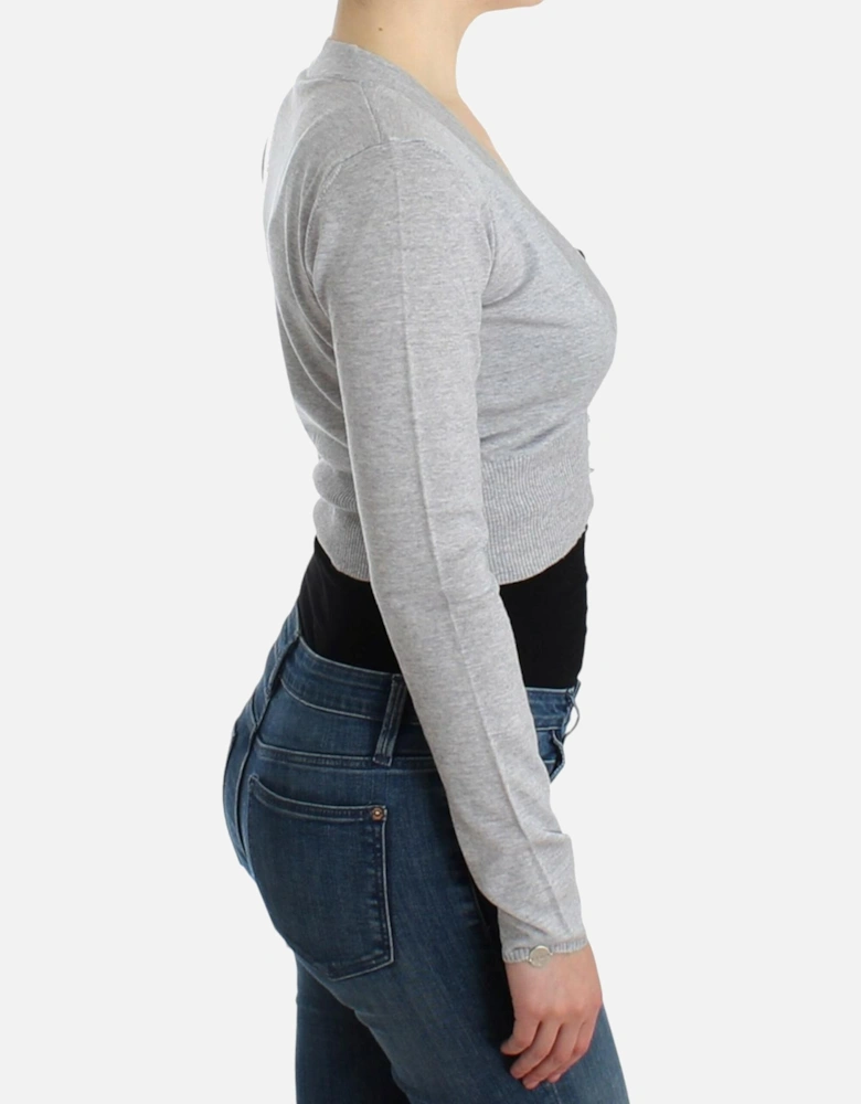 Cropped VNeck Cardigan Women - Gray Sweaters