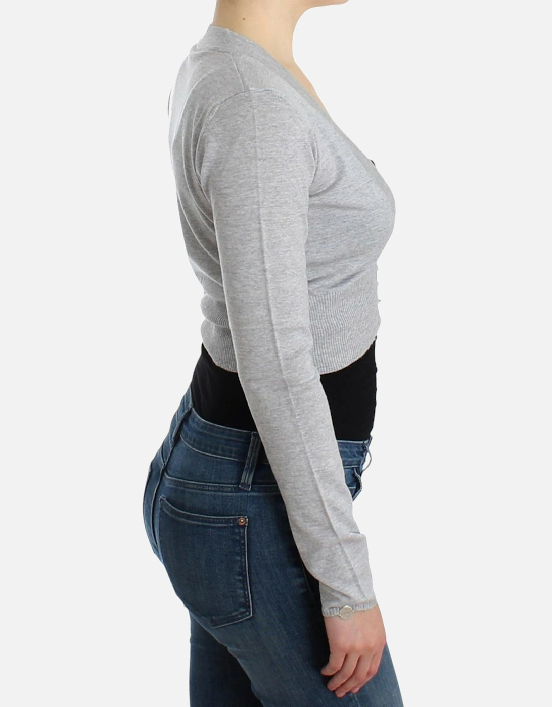 Cropped VNeck Cardigan Women - Gray Sweaters