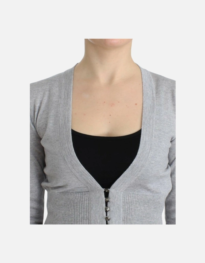 Cropped VNeck Cardigan Women - Gray Sweaters