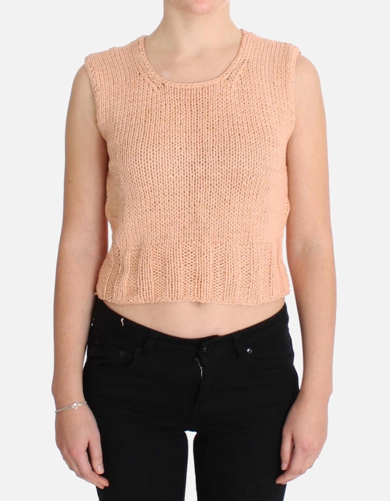 Peach Knit Sleeveless Crop Top Women - Pink Sweaters