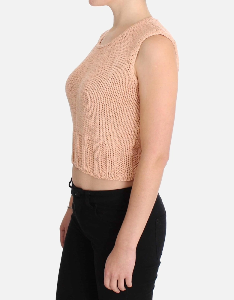 Peach Knit Sleeveless Crop Top Women - Pink Sweaters