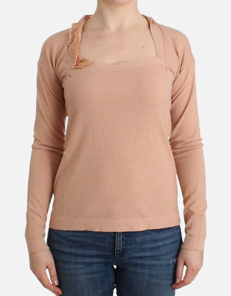 Ribbed Knit Pullover Sweater Women - Orange