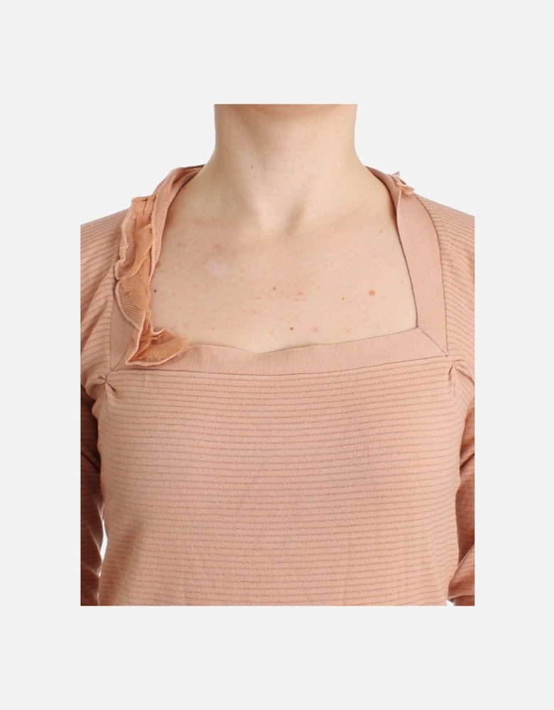 Ribbed Knit Pullover Sweater Women - Orange