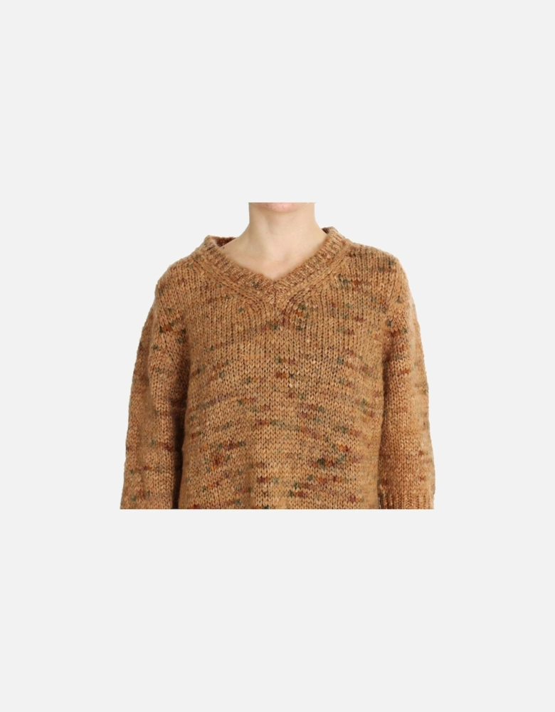 VNeck Knit Pullover Sweater Women - Brown