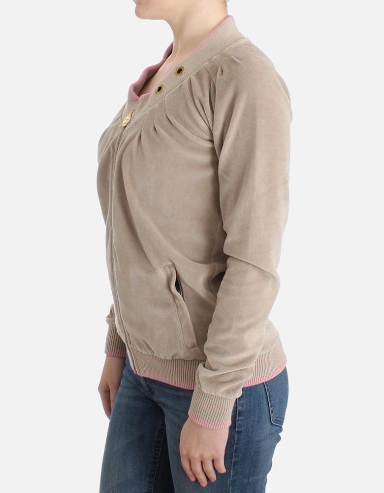 Velour ZipUp Jacket Casual Style Women - Beige Sweaters