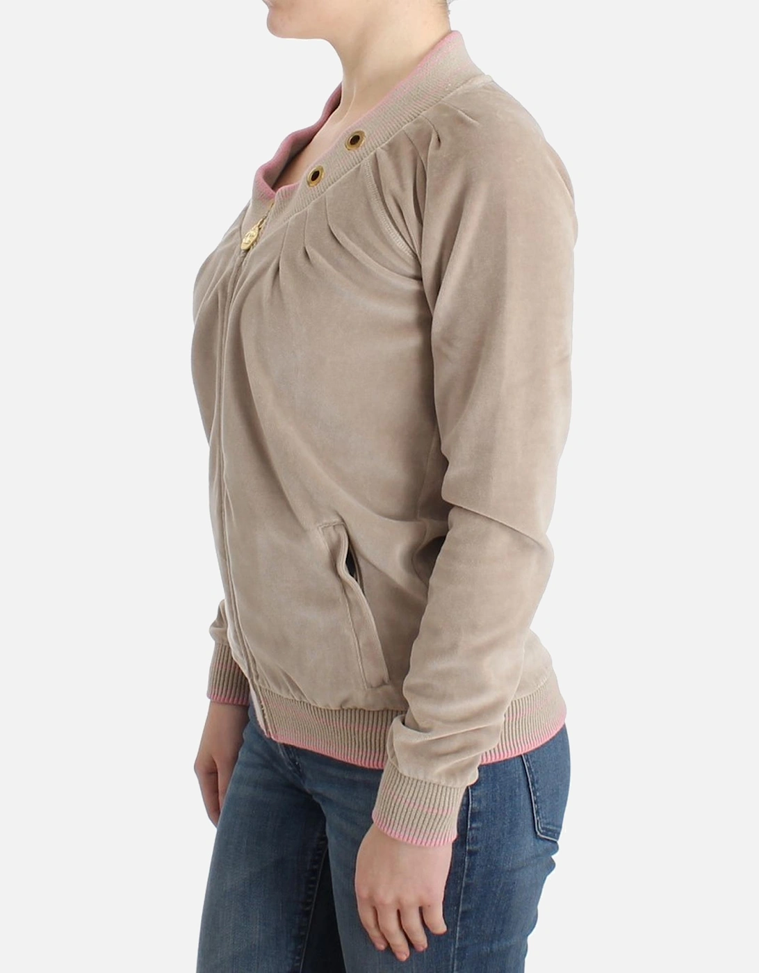 Velour ZipUp Jacket Casual Style Women - Beige Sweaters