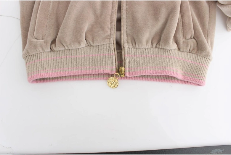 Velour ZipUp Jacket Casual Style Women - Beige Sweaters