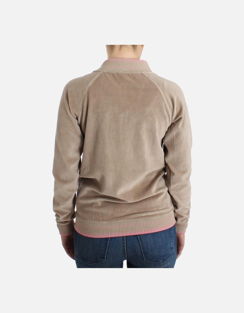 Velour ZipUp Jacket Casual Style Women - Beige Sweaters