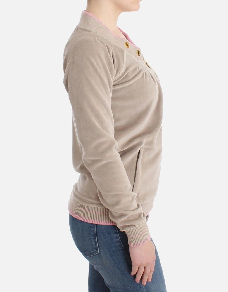 Velour ZipUp Jacket Casual Style Women - Beige Sweaters