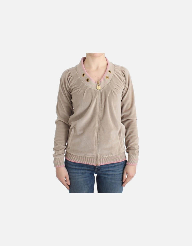 Velour ZipUp Jacket Casual Style Women - Beige Sweaters