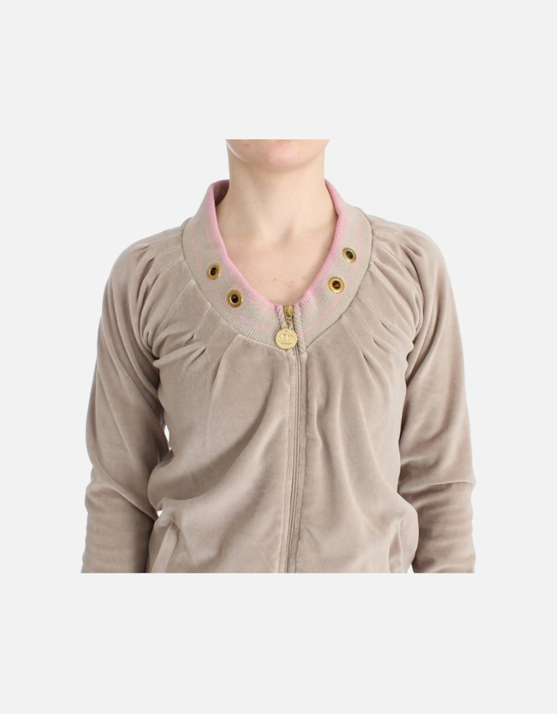 Velour ZipUp Jacket Casual Style Women - Beige Sweaters