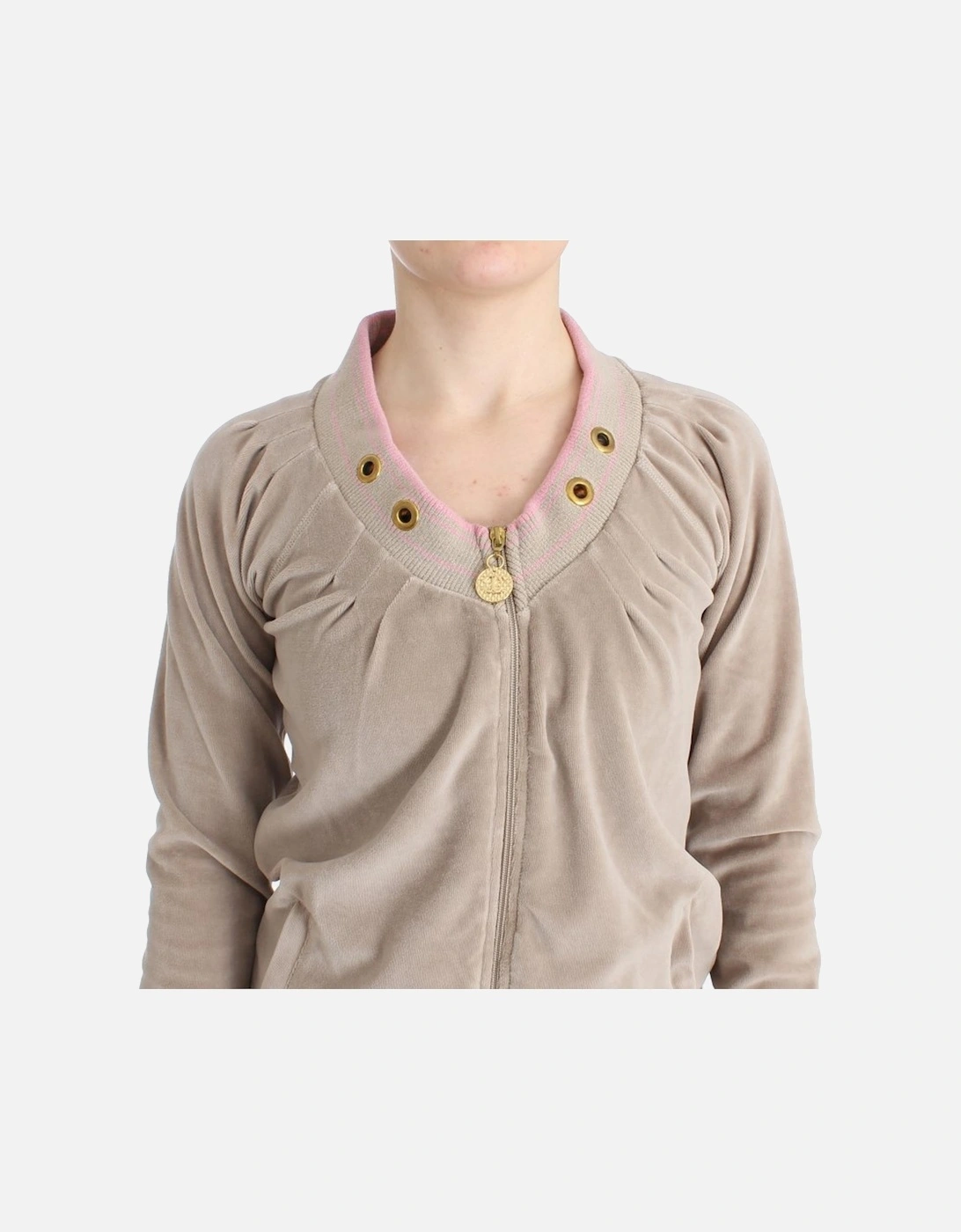 Velour ZipUp Jacket Casual Style Women - Beige Sweaters