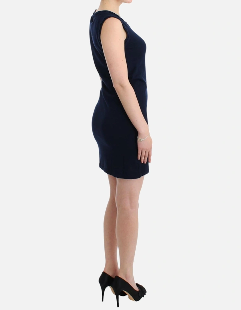 Cotton Knee-Length Dress with Crew Neckline Women - Blue Dresses