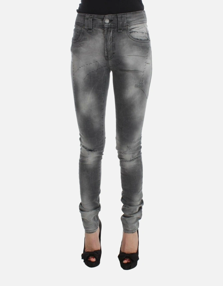 Distressed Skinny Jeans Gray Women Jeans