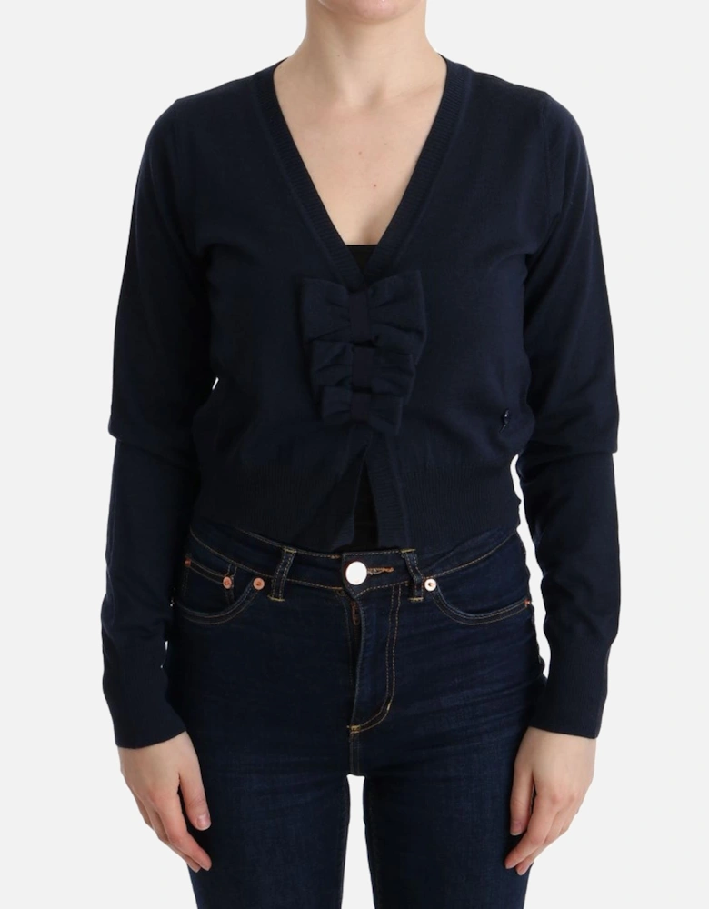 Vneck Merino Wool Cardigan Women - Blue Sweaters