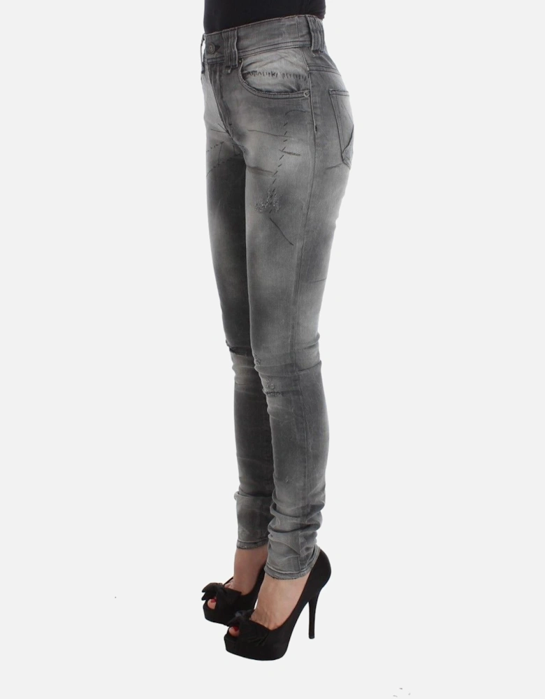 Distressed Skinny Jeans Gray Women Jeans