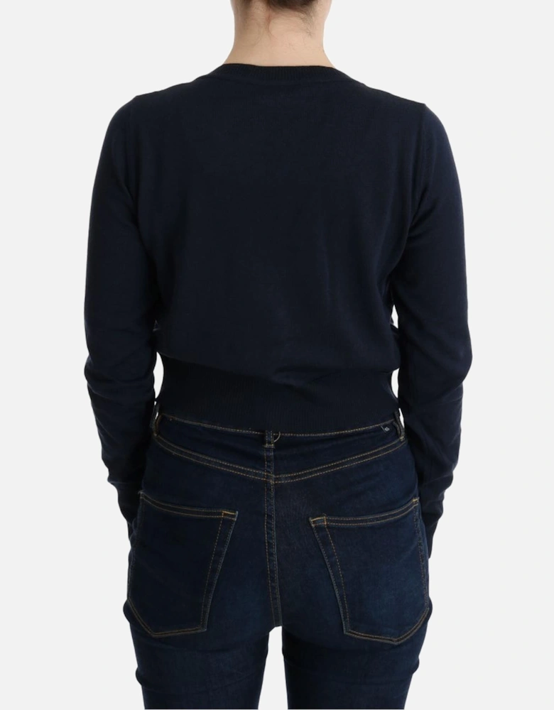 Vneck Merino Wool Cardigan Women - Blue Sweaters