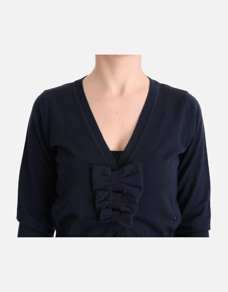 Vneck Merino Wool Cardigan Women - Blue Sweaters