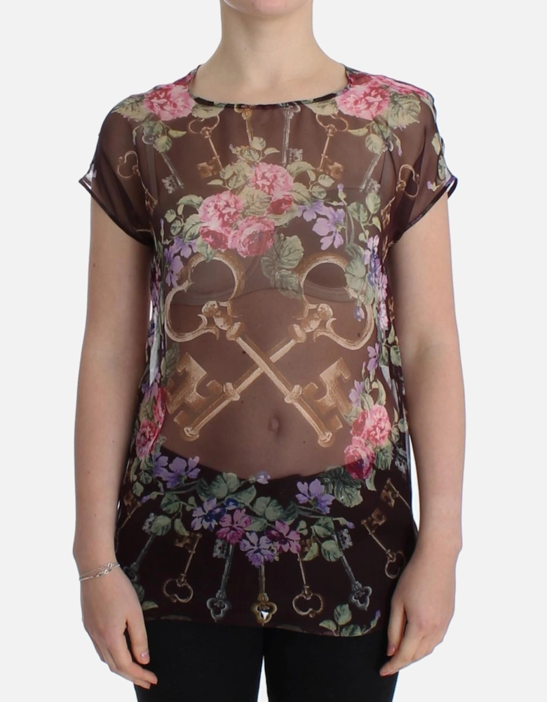 Floral Key Sheer Top ModelSIG13203 Women - Black T-Shirts