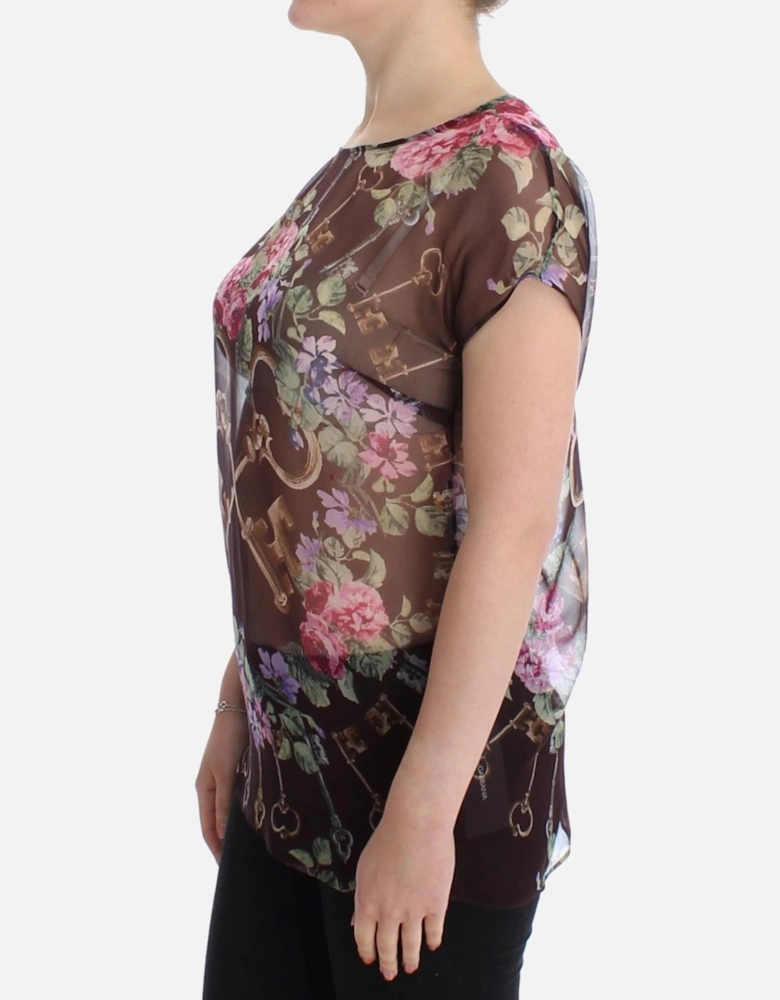 Floral Key Sheer Top ModelSIG13203 Women - Black T-Shirts