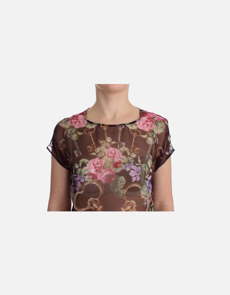 Floral Key Sheer Top ModelSIG13203 Women - Black T-Shirts