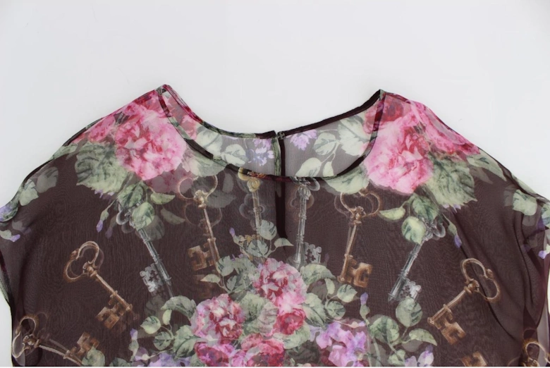 Floral Key Sheer Top ModelSIG13203 Women - Black T-Shirts
