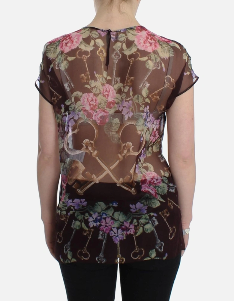 Floral Key Sheer Top ModelSIG13203 Women - Black T-Shirts