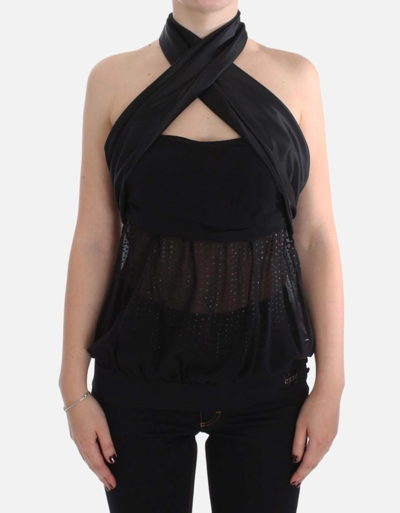 Neck Wrap Top Blouse for Evening Party Women - Black T-Shirts