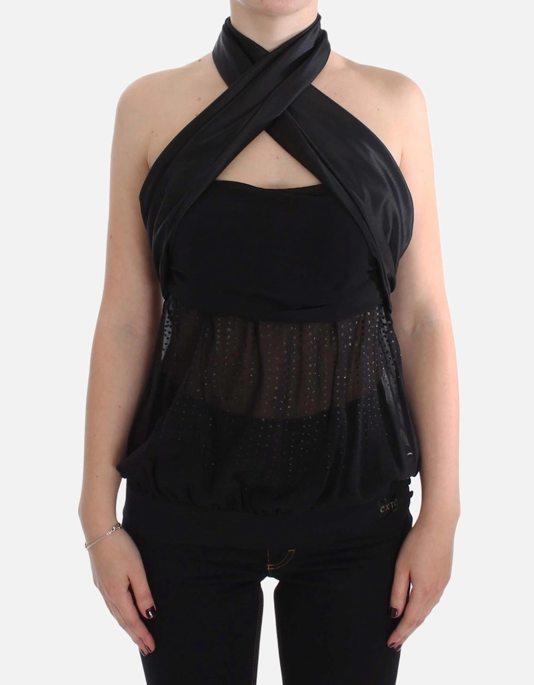 Neck Wrap Top Blouse for Evening Party Women - Black T-Shirts, 7 of 6