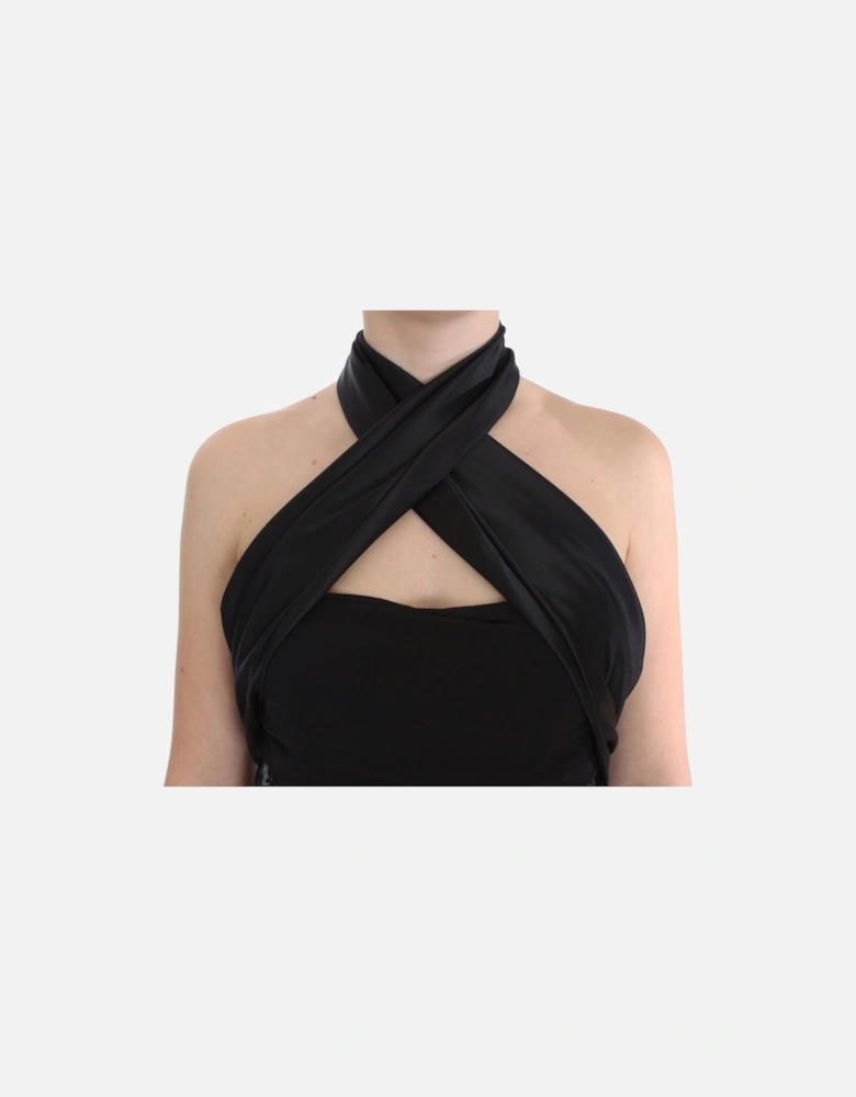 Neck Wrap Top Blouse for Evening Party Women - Black T-Shirts