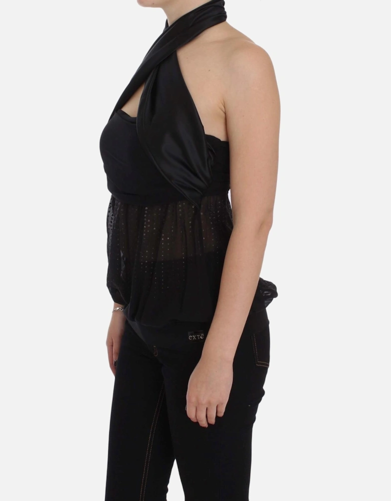 Neck Wrap Top Blouse for Evening Party Women - Black T-Shirts