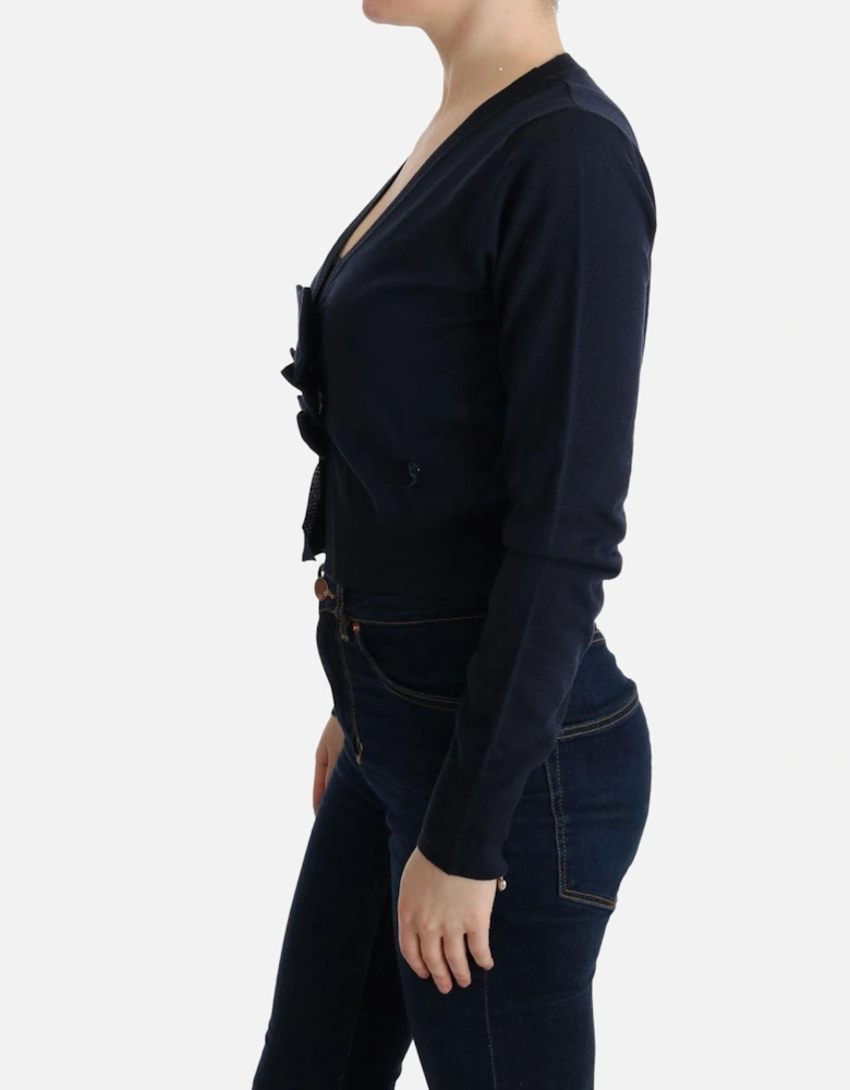 Vneck Merino Wool Cardigan Women - Blue Sweaters