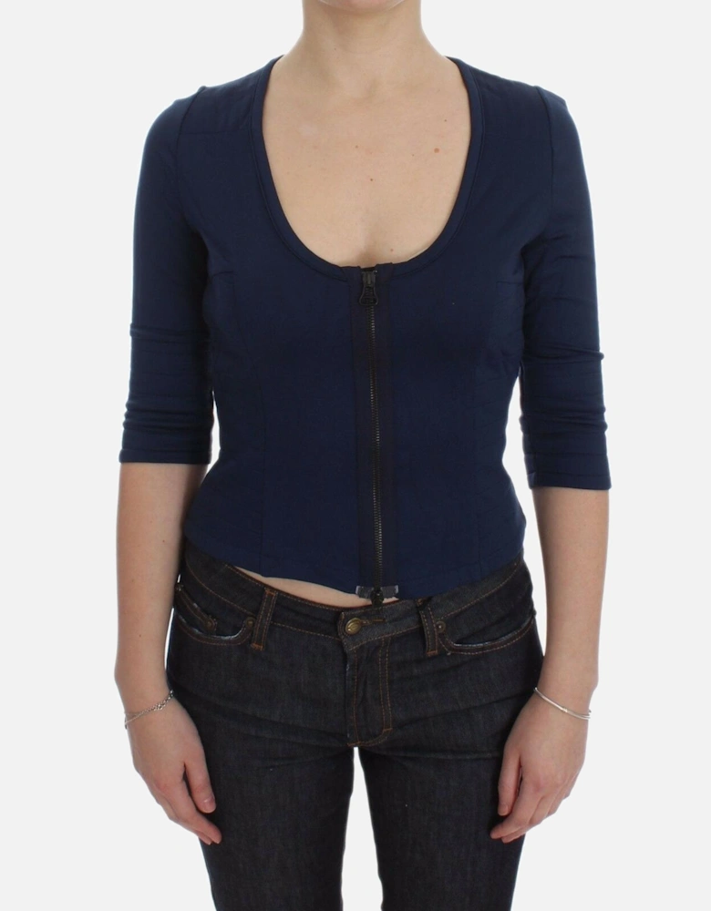 ZipUp Blouse Three Quarter Sleeves Women - Blue T-Shirts