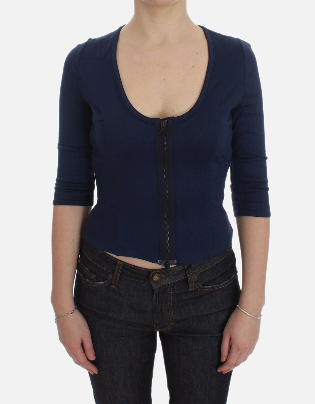 ZipUp Blouse Three Quarter Sleeves Women - Blue T-Shirts, 5 of 4