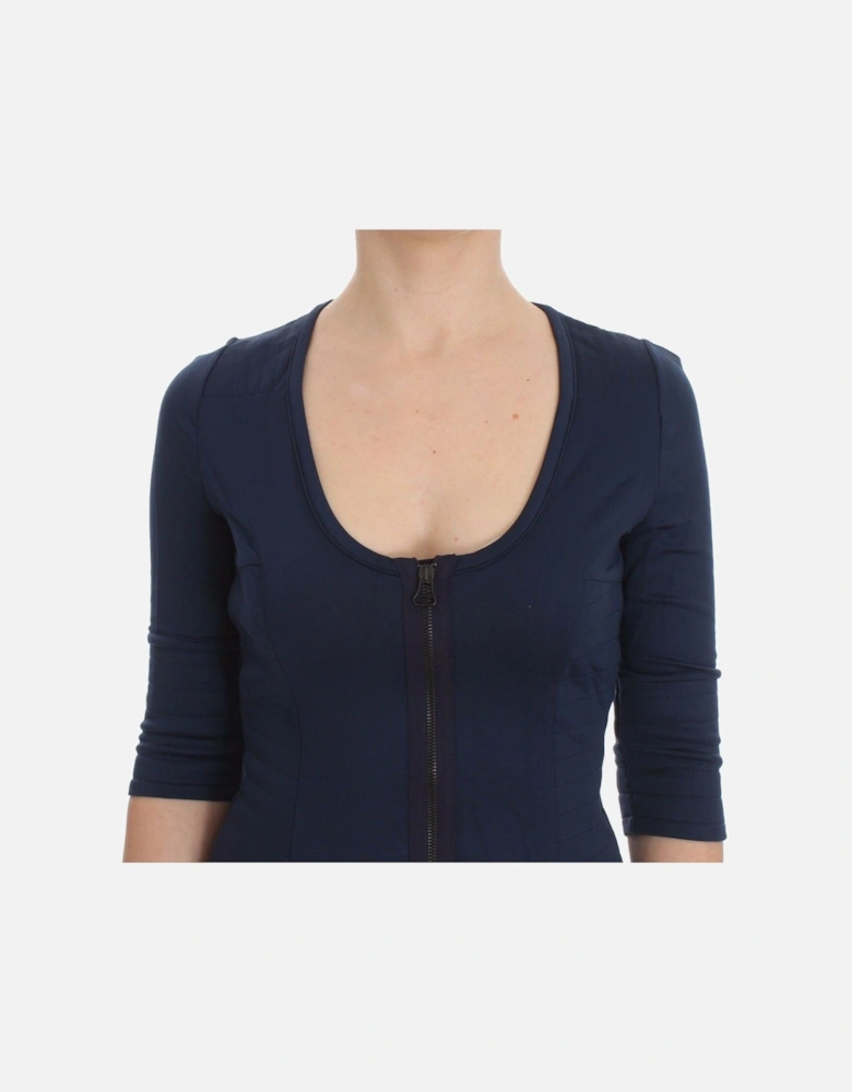 ZipUp Blouse Three Quarter Sleeves Women - Blue T-Shirts